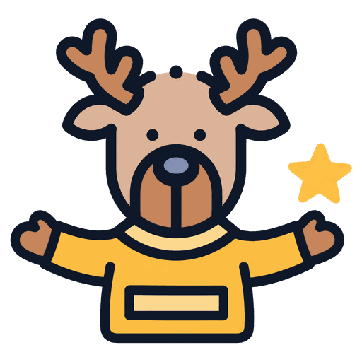 Bucko, a cartoon deer in a yellow jumper, waving hello